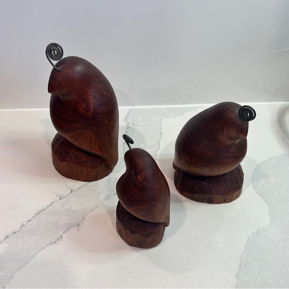 Trio of Vintage Hand Carved Ironwood Birds Signed - Picture 3 of 11